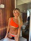 Bikini Asimétrico Mandarina y dorado Cotton Sail Swimwear