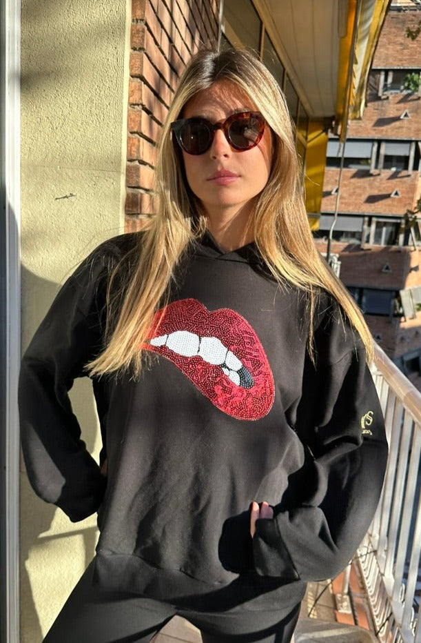SUDADERA LIP BITE NEGRA Cotton Sail Swimwear