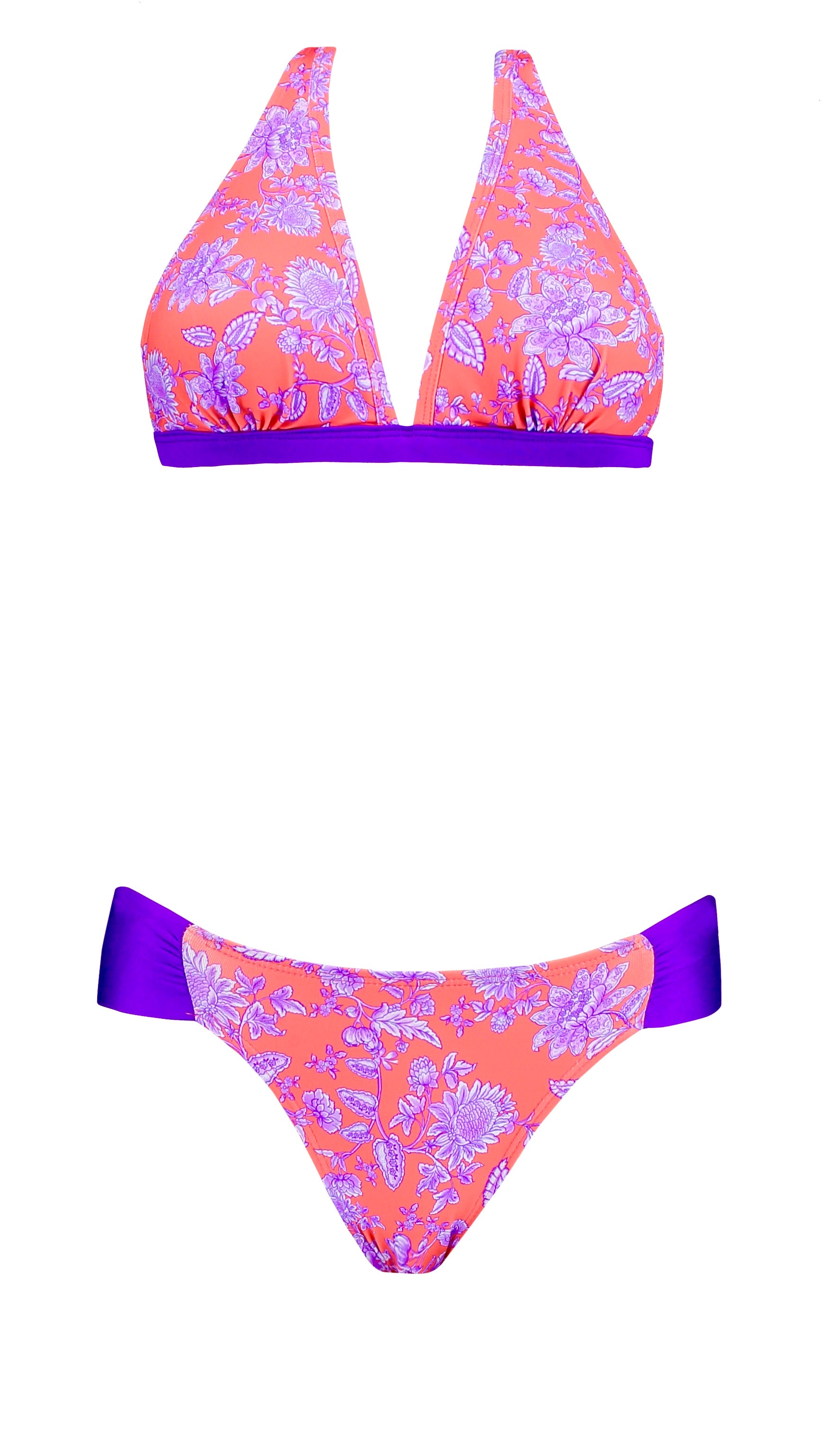 BIKINI BALI FLORES CORAL Y VIOLETA Cotton Sail Swimwear