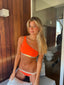 Bikini Asimétrico Mandarina y dorado Cotton Sail Swimwear