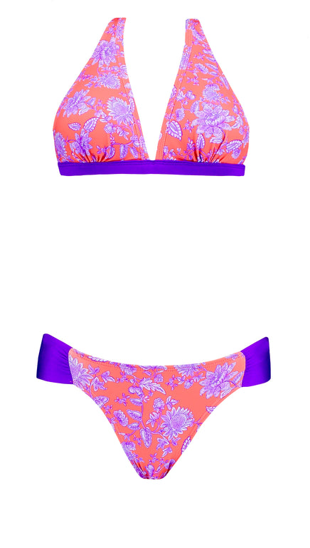 BIKINI BALI FLORES CORAL Y VIOLETA Cotton Sail Swimwear