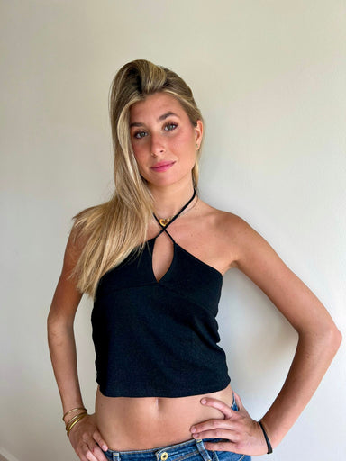 Top de lúrex negro cruzado Cotton Sail Swimwear