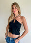 Top de lúrex negro cruzado Cotton Sail Swimwear